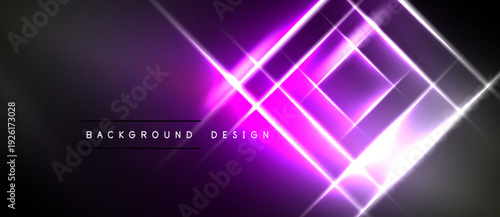 Abstract purple neon lines intersect, creating dynamic light effects over black background. Modern design element.