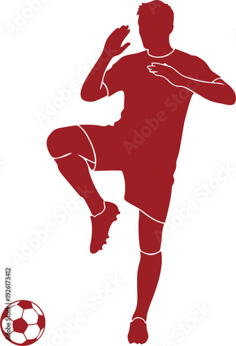 Maroon red soccer player silhouette doing warm up stretches vector illustration