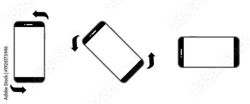 Black smartphone screen rotation process, mobile orientation icon set, without background