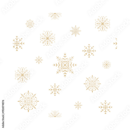 Intricate golden snowflake illustrations on a clean white background, perfect for winter-themed designs and festive decorations