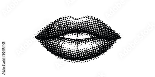Black and white vector illustration of a glamorous woman's mouth featuring a smile with teeth and stylish lipstick as a symbol of beauty and desire