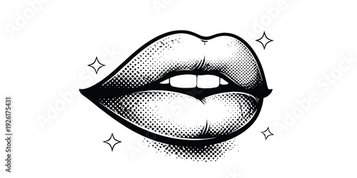 Black and white vector illustration of a beautiful woman's face featuring a stylish eye with makeup, smiling lips, and an artistic silhouette design for a fashion logo or beauty icon