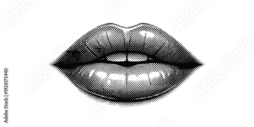 Vector illustration of beautiful red lips and white teeth featuring a glamour woman smile with makeup and fashion sensuality isolated on a white background