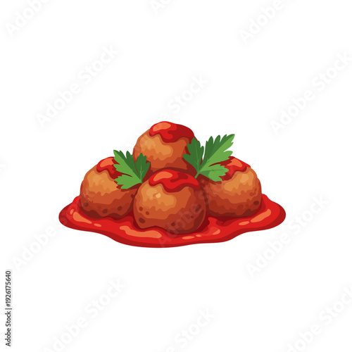 Italian Meatballs Realistic Flat Vector Illustration