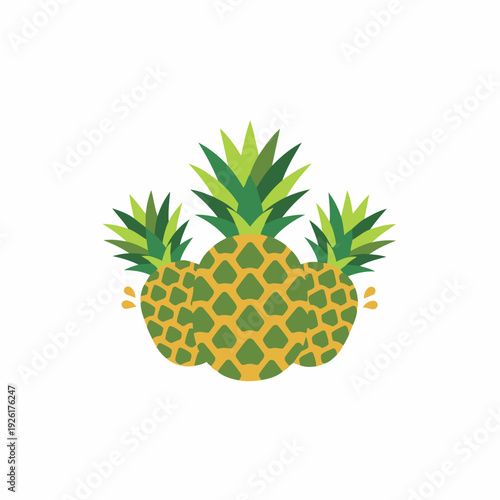 A vibrant and juicy illustration of three ripe pineapples with their green leafy crowns, symbolizing tropical freshness and delicious flavor
