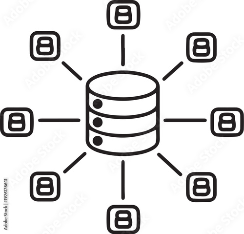 Centralized Database Server with Connected User Icons Vector Illustration isolated PNG with Transparent Background