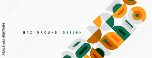 Abstract geometric pattern. Circles, squares, rectangles overlap creating dynamic visual texture. Minimalist design with muted colors.