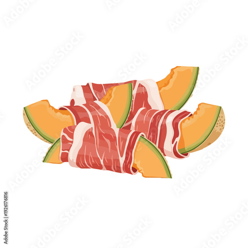 Prosciutto and Melon Realistic Flat Vector Italian Appetizer