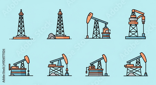 Illustrative depiction of various oil extraction and drilling equipment.