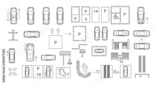 Collection of various architectural and design elements in a detailed illustration.