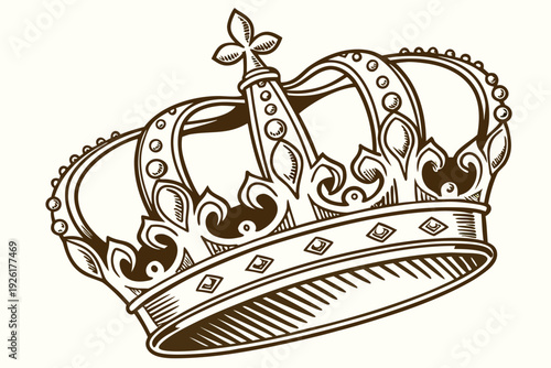 A regal crown icon with intricate designs and ornaments in a vintage style
