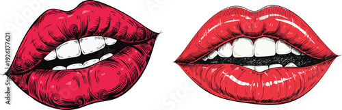 Red Lips Smile Beauty Vector Illustration Pen tools art