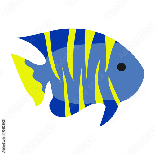 Blue Angelfish Tropical Reef Fish in Flat Marine Illustration