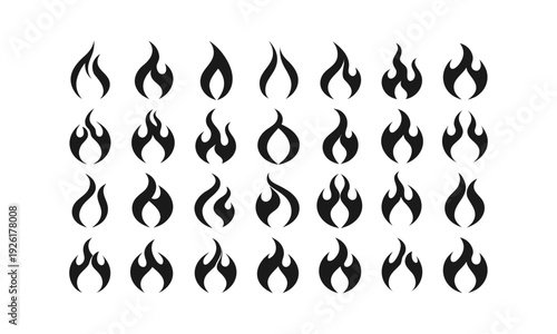 Modern Minimal Flame Smoke Wave Icon Shapes Flat Vector Illustration Set, easily editable.