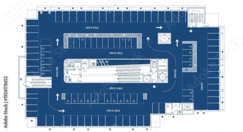 Detailed blueprint of a parking structure showcasing layout and design elements.