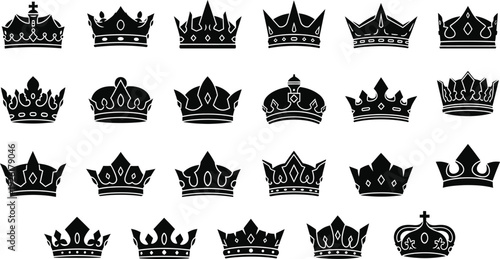 Collection of 20 different royal crown illustrations