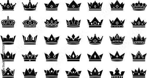 Collection of 36 unique crown illustrations