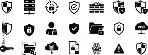 Security icons set with various symbols and shields