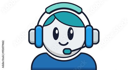 Friendly cartoon avatar wearing a headset with a microphone, representing customer service or technical support