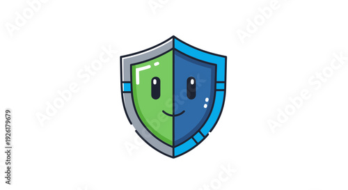 A Two-Toned Shield with a Smiley Face Symbolizing Security and Protection