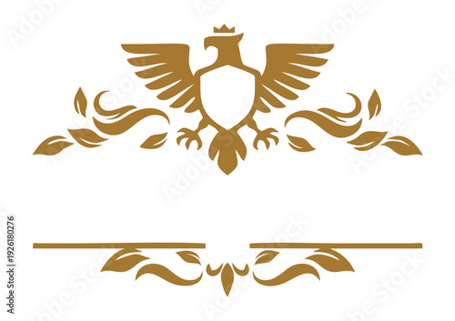 Heraldic Eagle Crest with Crown Vintage Ornamental Frame Divider