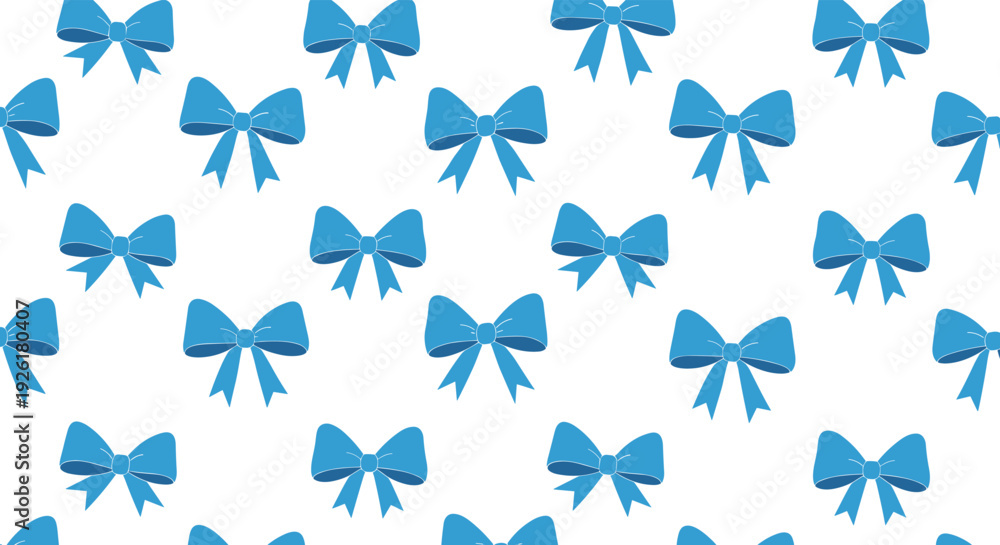 Fototapeta premium Simple and clean seamless pattern of neatly arranged bright blue gift bows on a crisp white background, perfect for any occasion.
