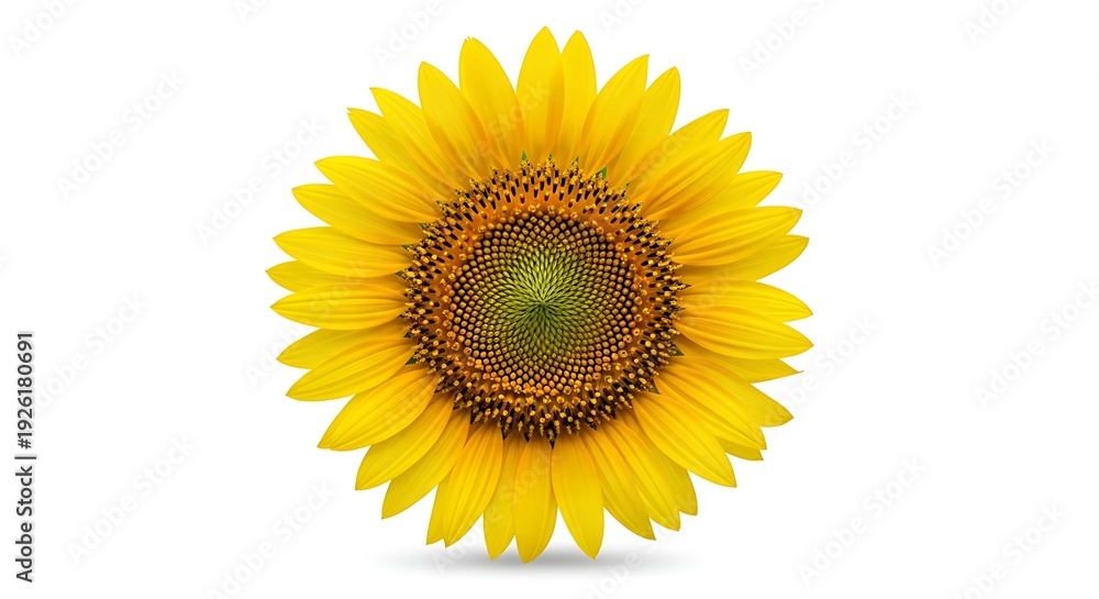 Fototapeta premium Bright yellow sunflower centered on white background
