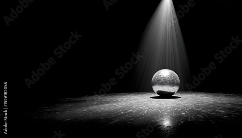 Wallpaper Mural Spotlight Illuminates a Single Reflective Sphere on Dark Textured Surface. Torontodigital.ca