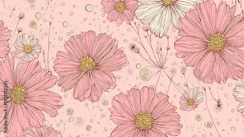 A beautiful floral pattern with pink and white flowers on a soft pink background
