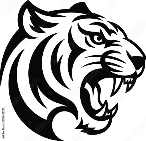 Black and white animal tattoo illustration of lion tiger and fish