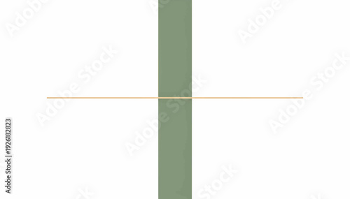 Abstract geometric composition with vertical green bar and horizontal gold line. Minimalist flat design vector illustration. Isolated on white background