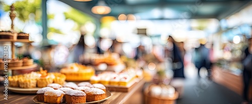 Wallpaper Mural Delicious Pastries and Cakes Displayed in a Bustling Bakery Cafe. Torontodigital.ca