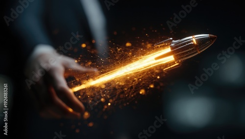 Wallpaper Mural Hand Releasing Fiery Rocket Projectile Igniting with Explosive Energy. Torontodigital.ca