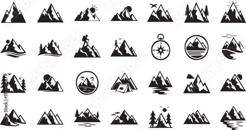 Collection of Mountain Silhouette Icons.