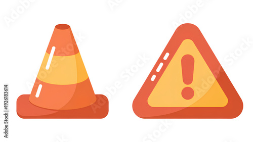 A vector graphic illustration of two orange traffic warning signs on a transparent background
