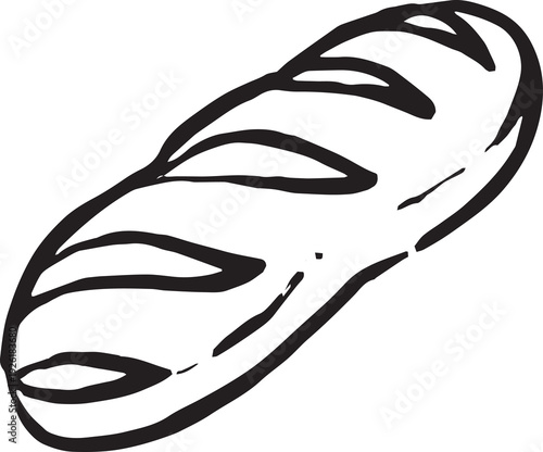 Hand drawn French baguette, bakery, bread doodles PNG transparent background. Vector naive art style illustration. for bakery logos, cafe menus, breakfast-themed designs, or food branding.
