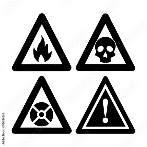 Hazard Safety Sign Set with Skull and Flammable Icons.