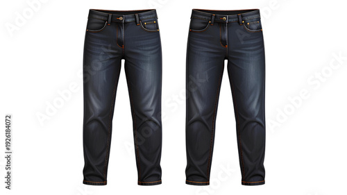 A pair of dark blue jeans on transparent background