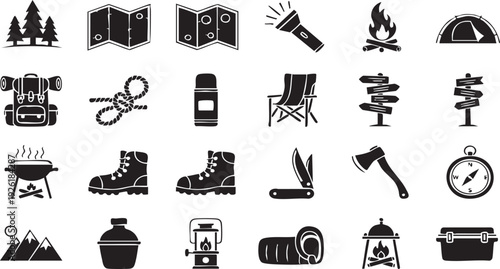 Camping Icons Set for Outdoor Activities.