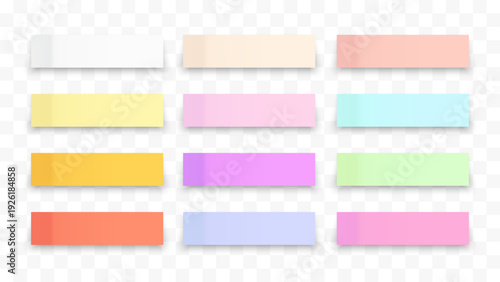 Colorful Sticky Note Strips Set Isolated on Transparent Background. Post Paper Memo Stickers with Shadow Vector Template