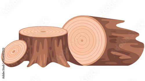 A vector graphic illustration of three wooden tree stumps on a transparent background