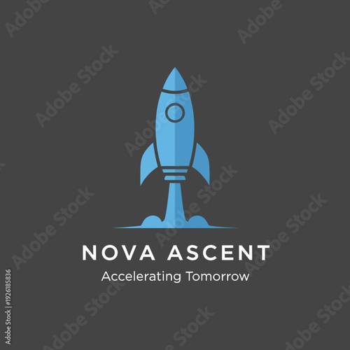 Blue Rocket Ship Launching into Space.