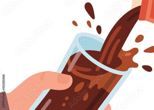 Pouring Fresh Cola Drink In Glass Illustration Creative Design Template 