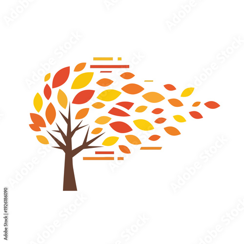 Stylized Autumn Tree with Wind Blown Leaves