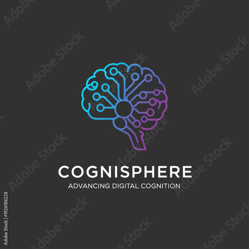 Digital Brain Illustration with Circuitry Details.