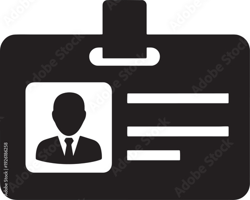 Black and white of a business I D card with a silhouette of a person in a suit and tie also transparent background