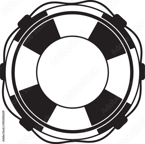 Black and white of a life preserver ring with rope detail also transparent background lifebuoy safety
