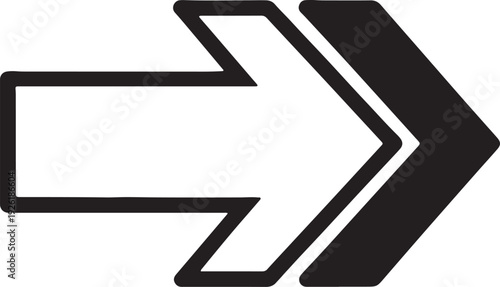 Black and white arrow pointing right with double outline also transparent background right arrow direction