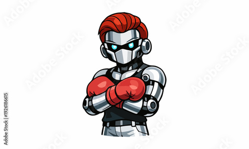 Futuristic robot boxer cartoon illustration