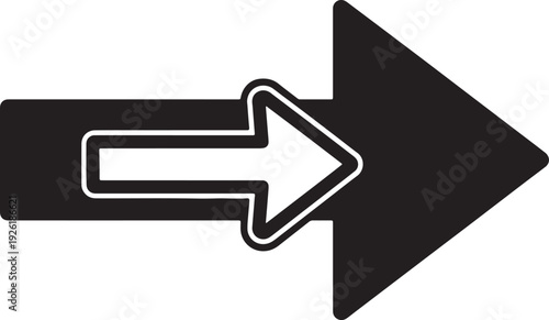 Black layered arrow pointing right with white outline and white inner arrow also transparent background
